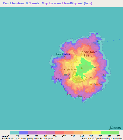 Pau,Cape Verde Elevation Map