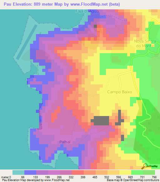 Pau,Cape Verde Elevation Map