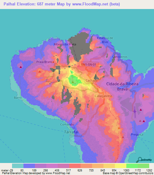 Palhal,Cape Verde Elevation Map