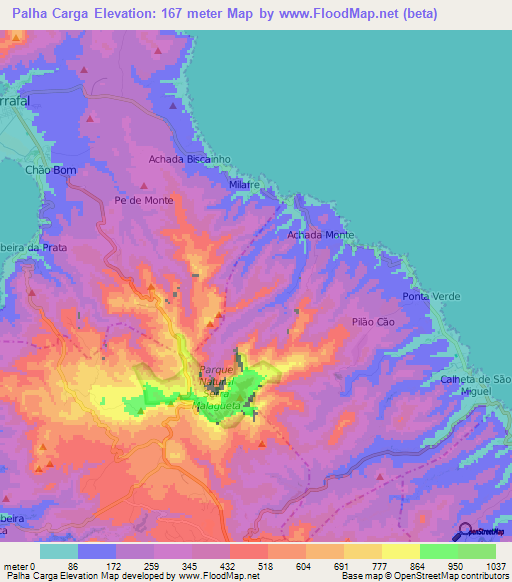 Palha Carga,Cape Verde Elevation Map