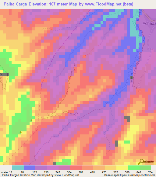 Palha Carga,Cape Verde Elevation Map