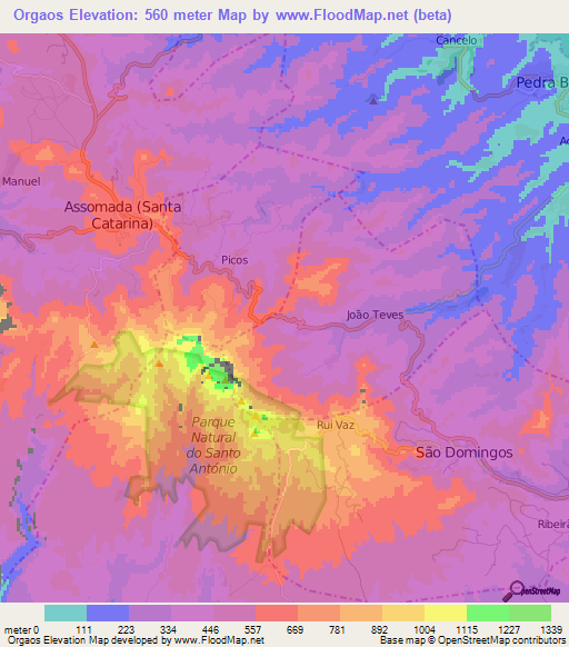 Orgaos,Cape Verde Elevation Map