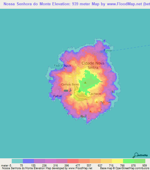 Nossa Senhora do Monte,Cape Verde Elevation Map