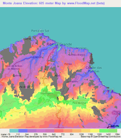 Monte Joana,Cape Verde Elevation Map