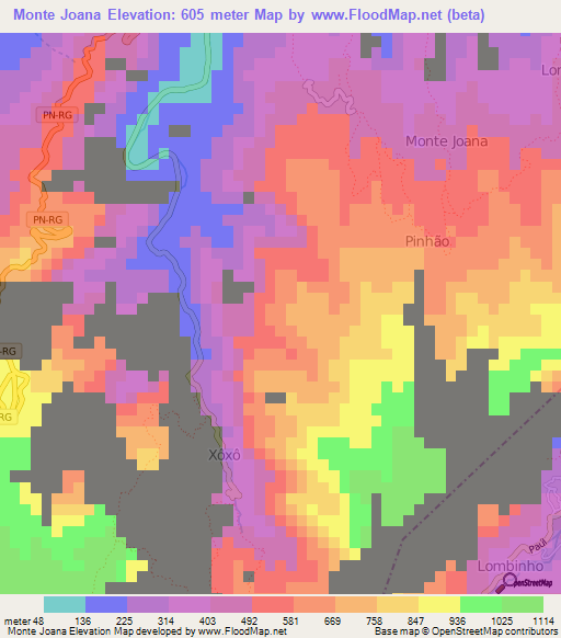 Monte Joana,Cape Verde Elevation Map