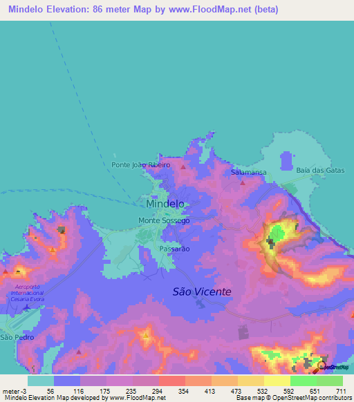 Mindelo,Cape Verde Elevation Map