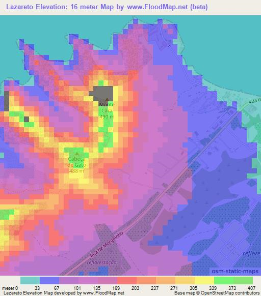 Lazareto,Cape Verde Elevation Map