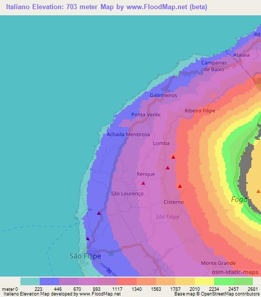 Italiano,Cape Verde Elevation Map