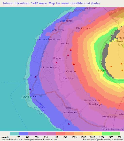 Inhuco,Cape Verde Elevation Map