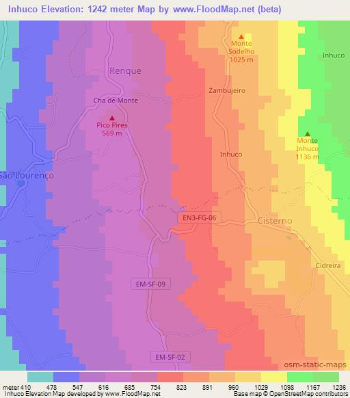 Inhuco,Cape Verde Elevation Map