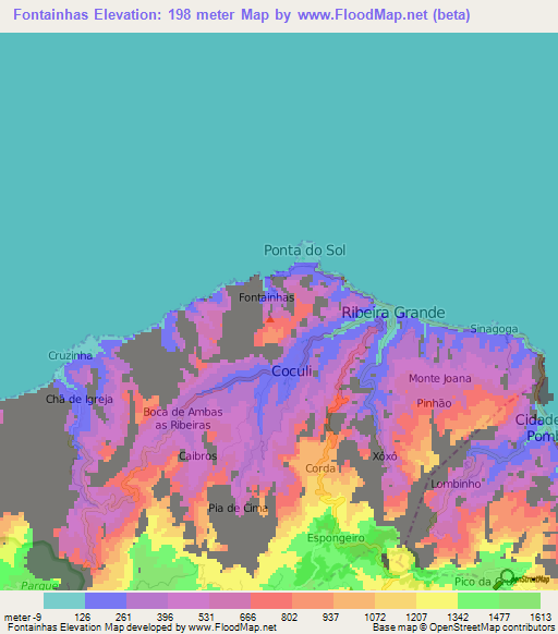 Fontainhas,Cape Verde Elevation Map