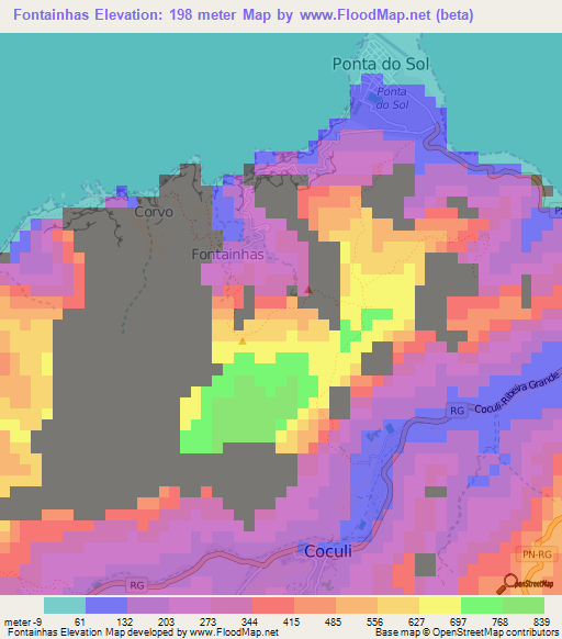 Fontainhas,Cape Verde Elevation Map