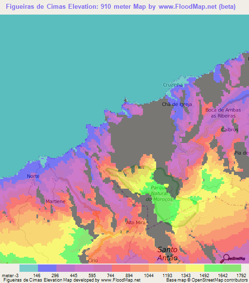 Figueiras de Cimas,Cape Verde Elevation Map