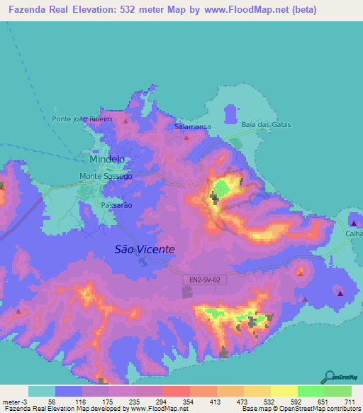 Fazenda Real,Cape Verde Elevation Map