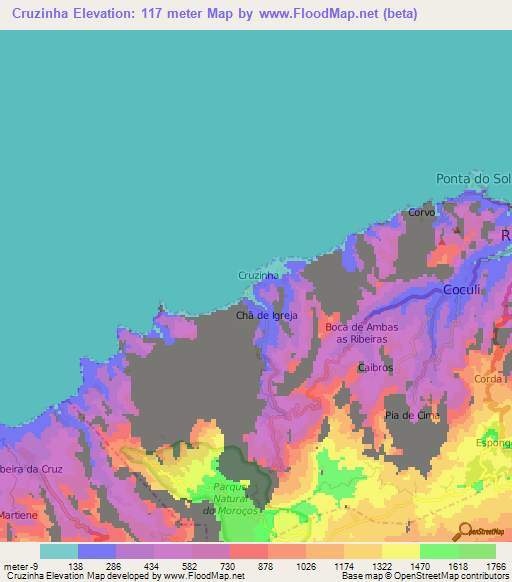 Cruzinha,Cape Verde Elevation Map