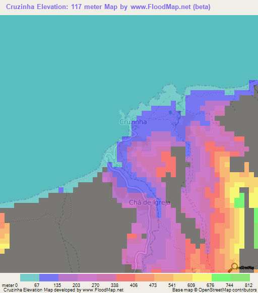 Cruzinha,Cape Verde Elevation Map