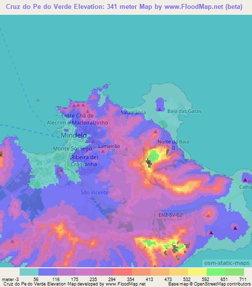 Cruz do Pe do Verde,Cape Verde Elevation Map