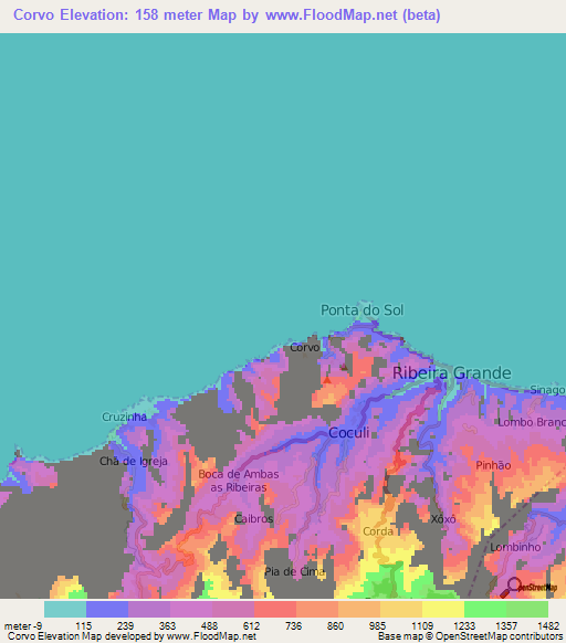 Corvo,Cape Verde Elevation Map