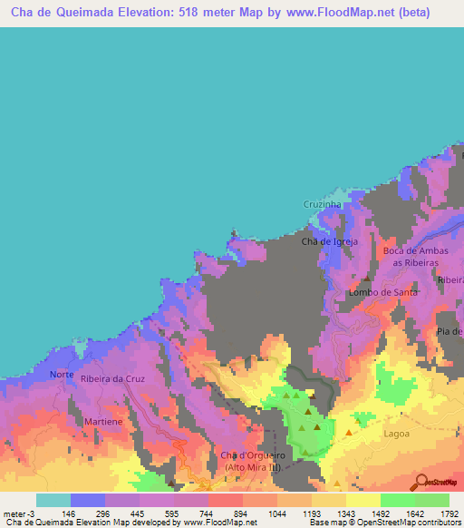 Cha de Queimada,Cape Verde Elevation Map