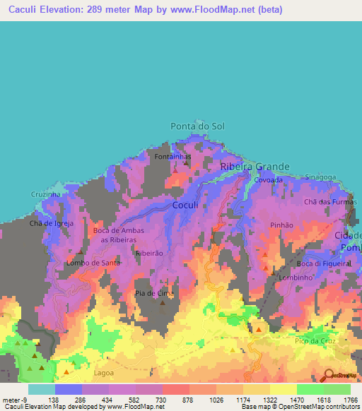 Caculi,Cape Verde Elevation Map