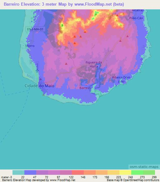 Barreiro,Cape Verde Elevation Map