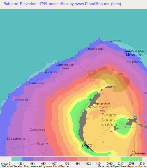 Baluarte,Cape Verde Elevation Map