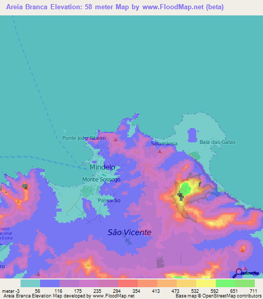 Areia Branca,Cape Verde Elevation Map