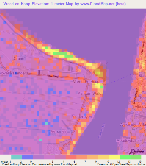 Vreed en Hoop,Guyana Elevation Map