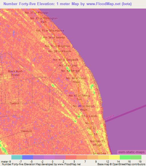 Number Forty-five,Guyana Elevation Map