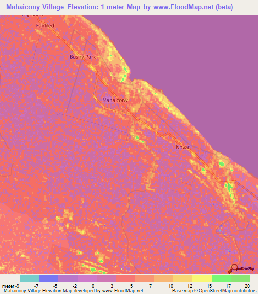 Mahaicony Village,Guyana Elevation Map