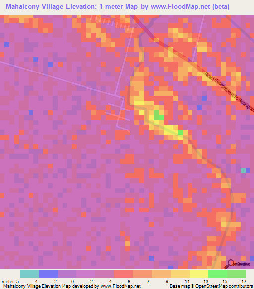 Mahaicony Village,Guyana Elevation Map