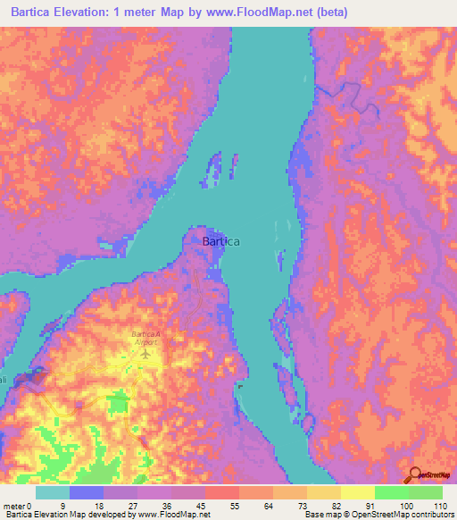 Bartica,Guyana Elevation Map