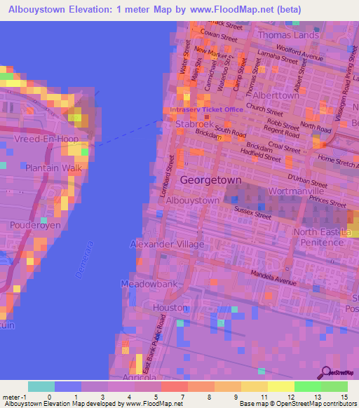 Albouystown,Guyana Elevation Map