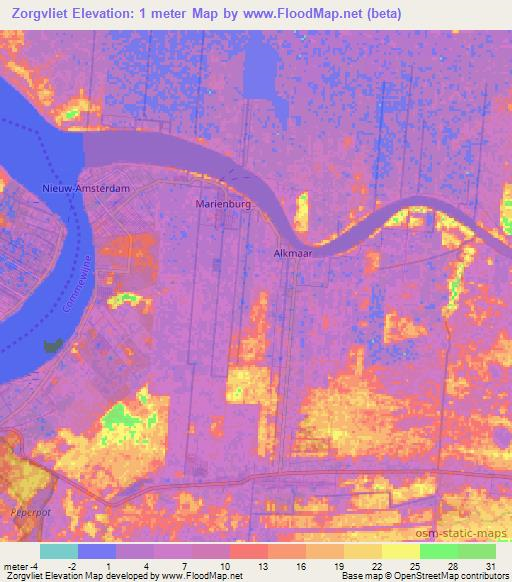 Zorgvliet,Suriname Elevation Map