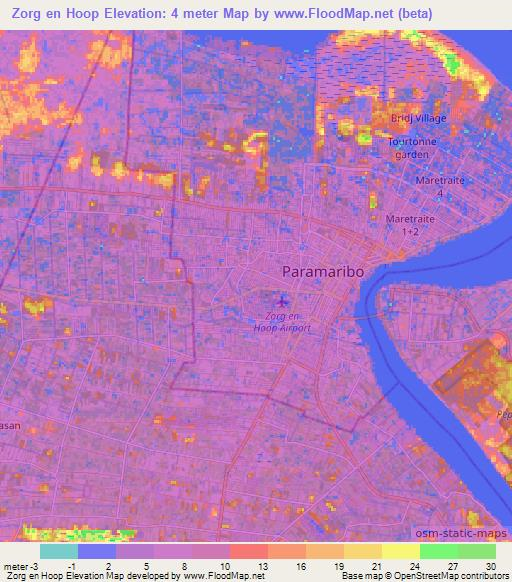 Zorg en Hoop,Suriname Elevation Map