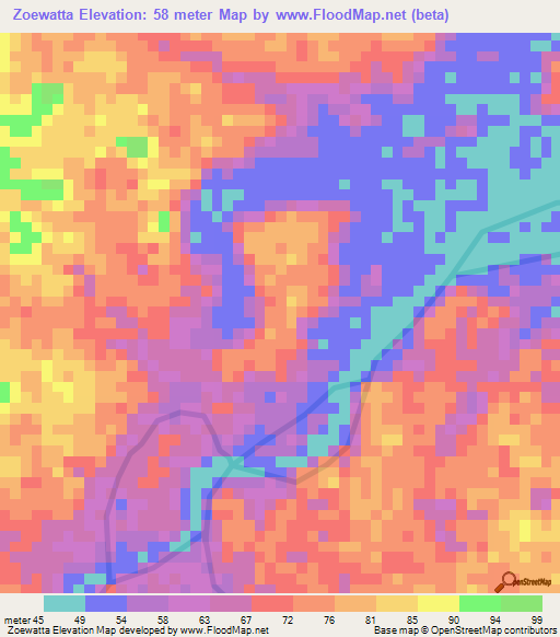 Zoewatta,Suriname Elevation Map