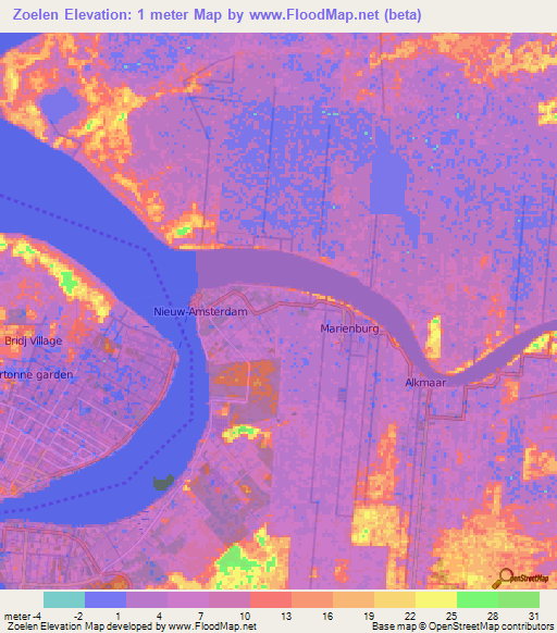 Zoelen,Suriname Elevation Map