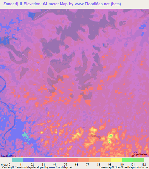 Zanderij II,Suriname Elevation Map