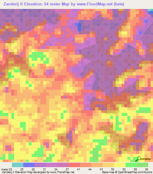 Zanderij II,Suriname Elevation Map