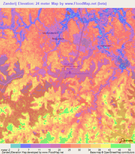 Zanderij,Suriname Elevation Map