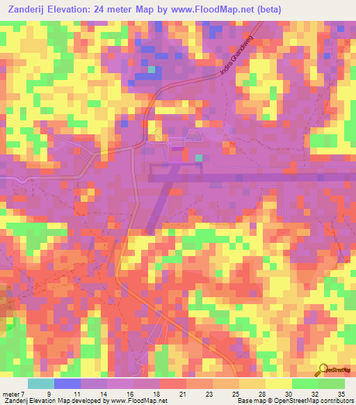 Zanderij,Suriname Elevation Map