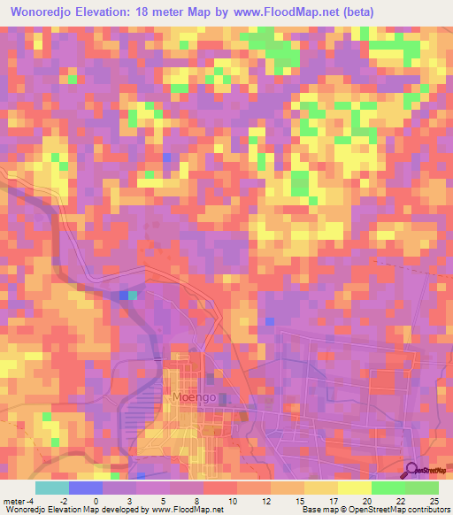 Wonoredjo,Suriname Elevation Map