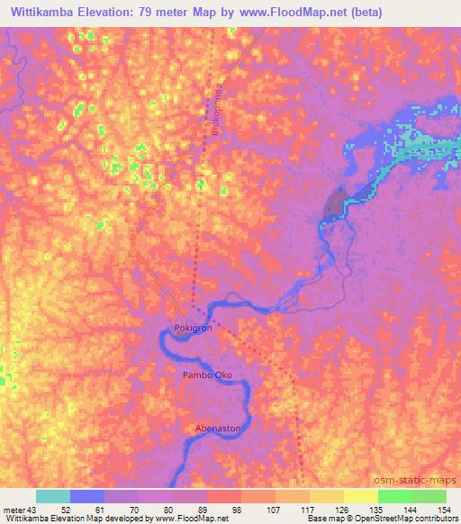 Wittikamba,Suriname Elevation Map