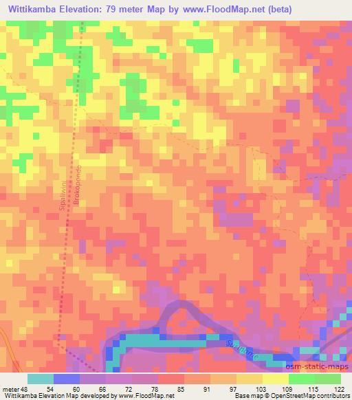 Wittikamba,Suriname Elevation Map