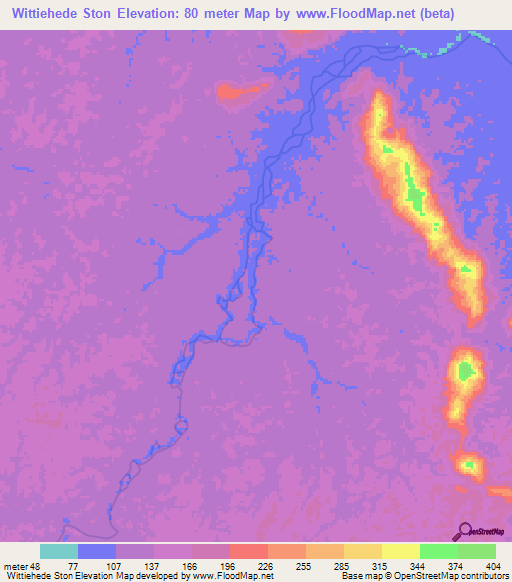 Wittiehede Ston,Suriname Elevation Map