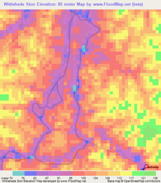 Wittiehede Ston,Suriname Elevation Map