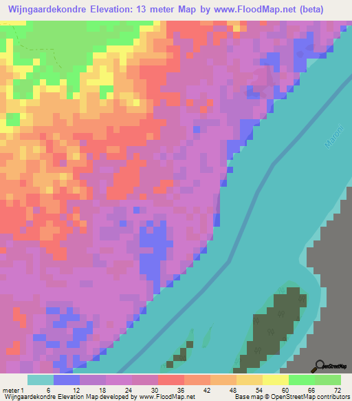 Wijngaardekondre,Suriname Elevation Map