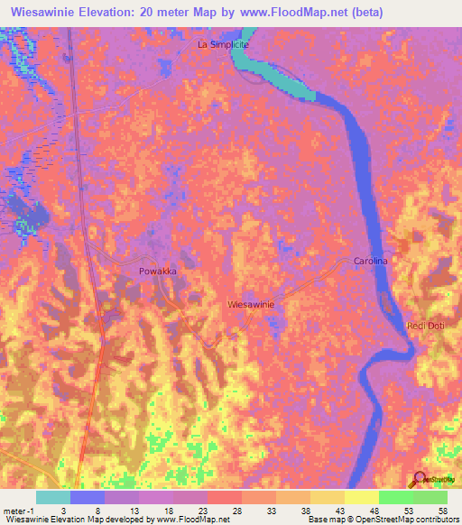 Wiesawinie,Suriname Elevation Map