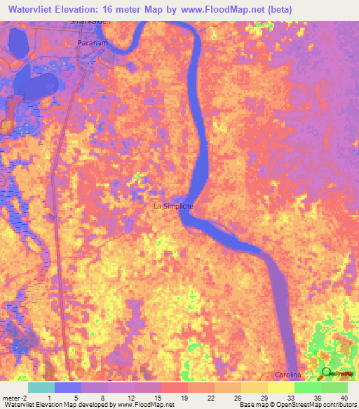 Watervliet,Suriname Elevation Map