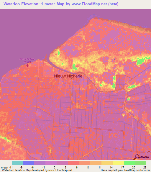 Waterloo,Suriname Elevation Map